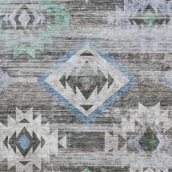 Brown Blue And Green Southwestern Washable Area Rug With UV Protection Photo 3