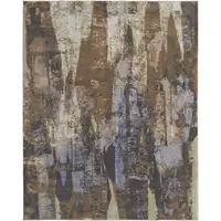 Photo of Brown Blue And Ivory Abstract Power Loom Distressed Area Rug
