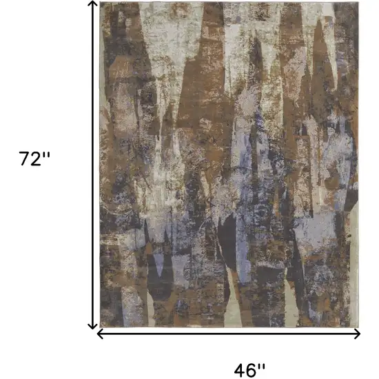 Brown Blue And Ivory Abstract Distressed Area Rug Photo 3