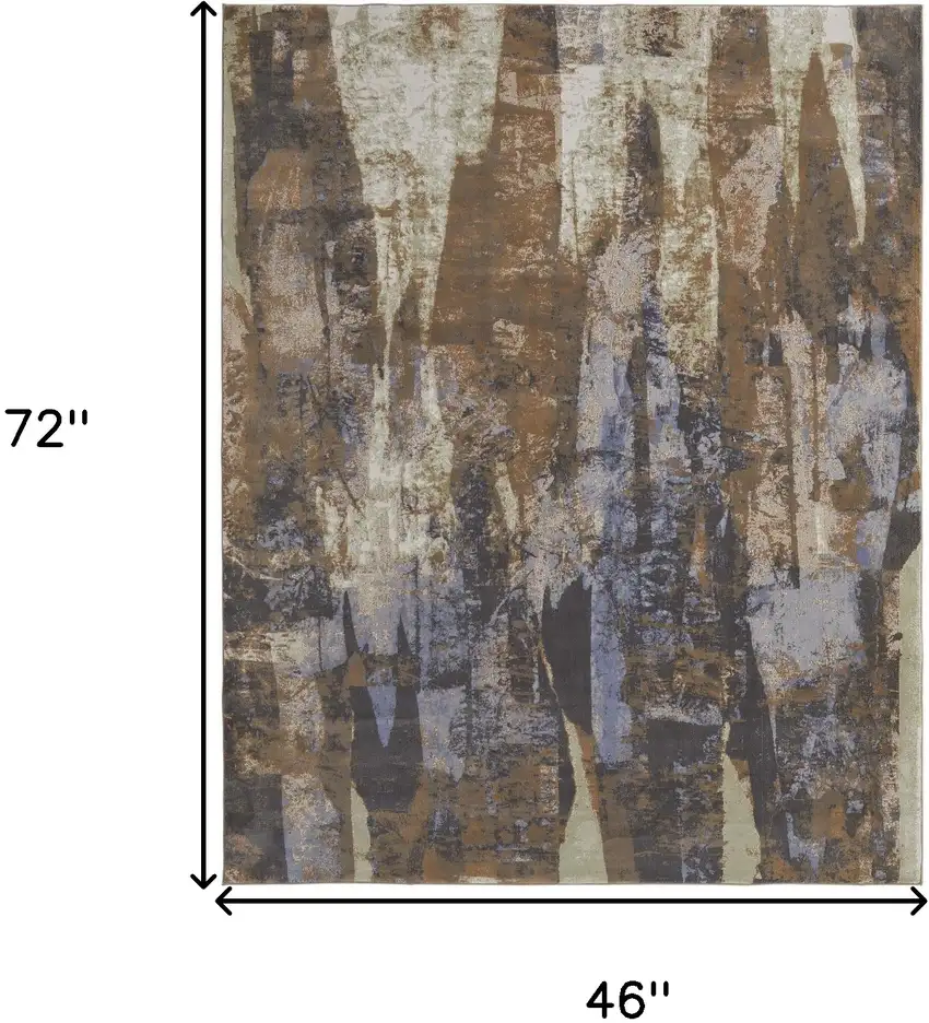Brown Blue And Ivory Abstract Distressed Area Rug Photo 3