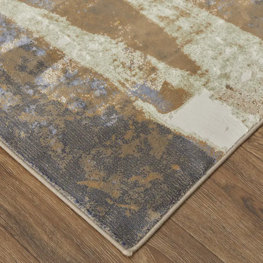 Brown Blue And Ivory Abstract Power Loom Distressed Area Rug Photo 3