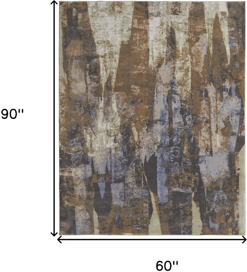 Brown Blue And Ivory Abstract Power Loom Distressed Area Rug Photo 10