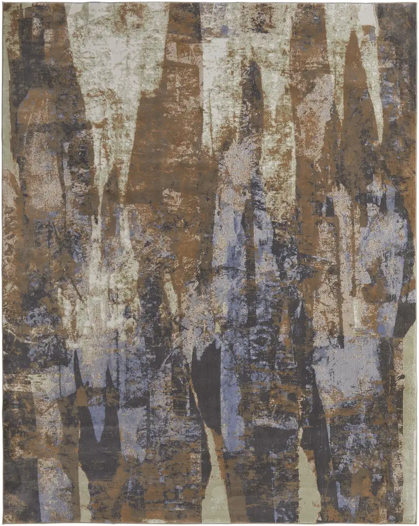 Brown Blue And Ivory Abstract Power Loom Distressed Area Rug Photo 1