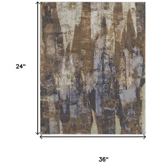 Brown Blue And Ivory Abstract Distressed Area Rug Photo 7