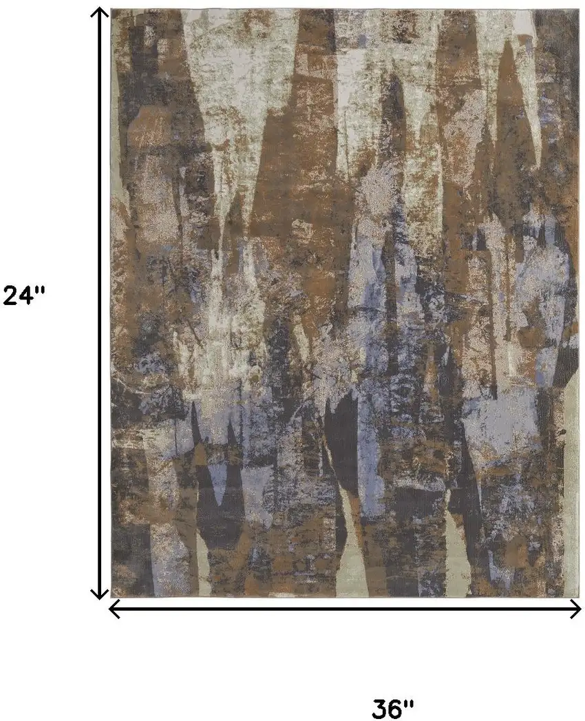 Brown Blue And Ivory Abstract Distressed Area Rug Photo 7