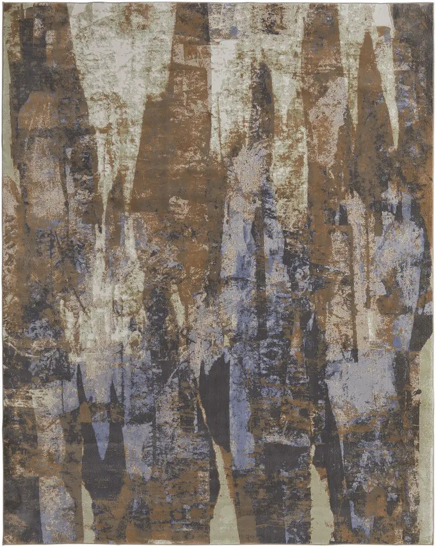 Brown Blue And Ivory Abstract Power Loom Distressed Area Rug Photo 1