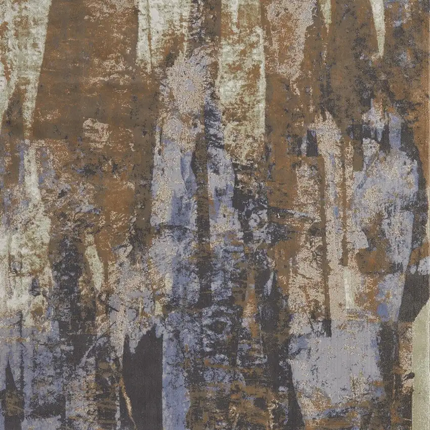 Brown Blue And Ivory Abstract Distressed Area Rug Photo 4