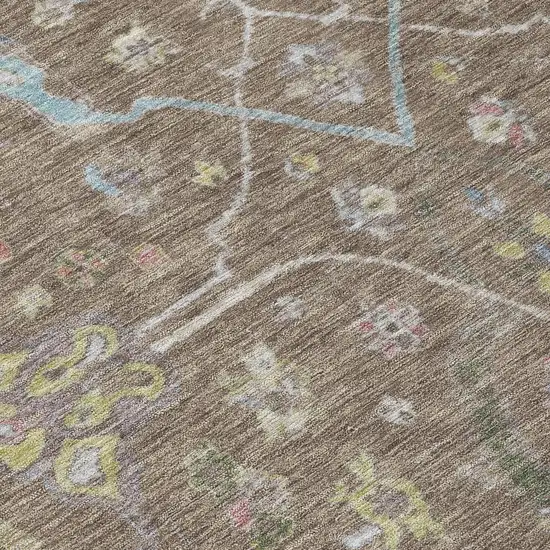 Brown Blue And Ivory Floral Washable Indoor Outdoor Area Rug Photo 6