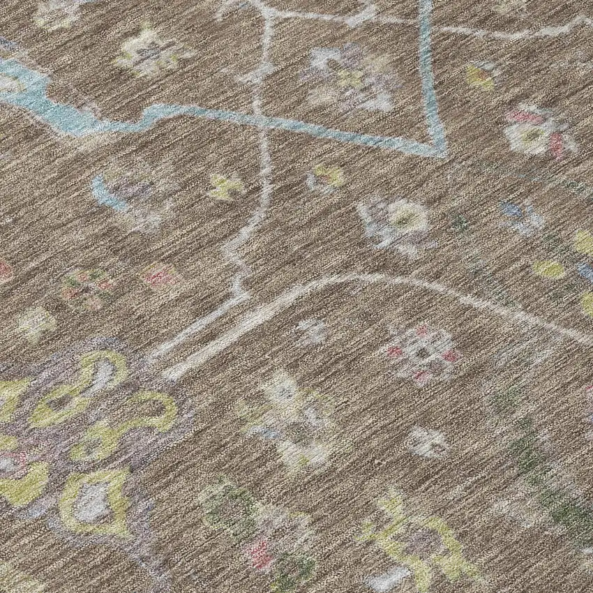 Brown Blue And Ivory Floral Washable Indoor Outdoor Area Rug Photo 6