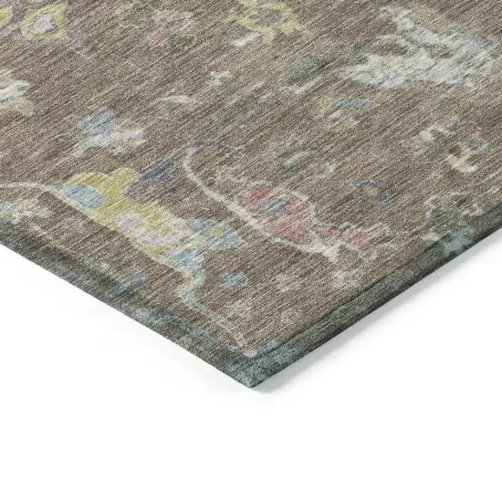 Brown Blue And Ivory Floral Washable Indoor Outdoor Area Rug Photo 5