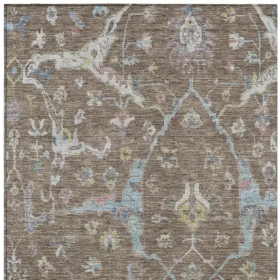 Brown Blue And Ivory Floral Washable Indoor Outdoor Area Rug Photo 6