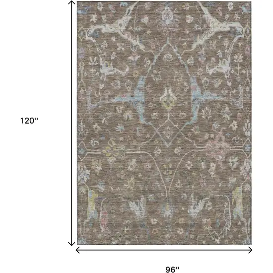 Brown Blue And Ivory Floral Washable Indoor Outdoor Area Rug Photo 3