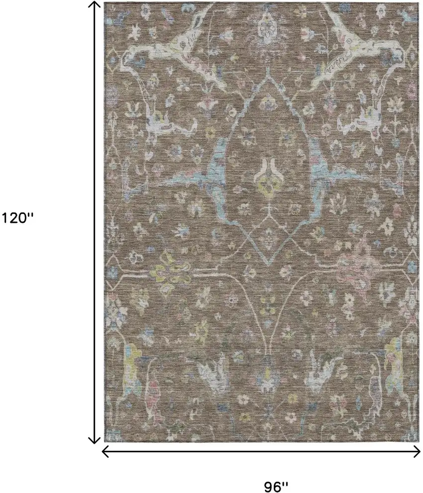 Brown Blue And Ivory Floral Washable Indoor Outdoor Area Rug Photo 3