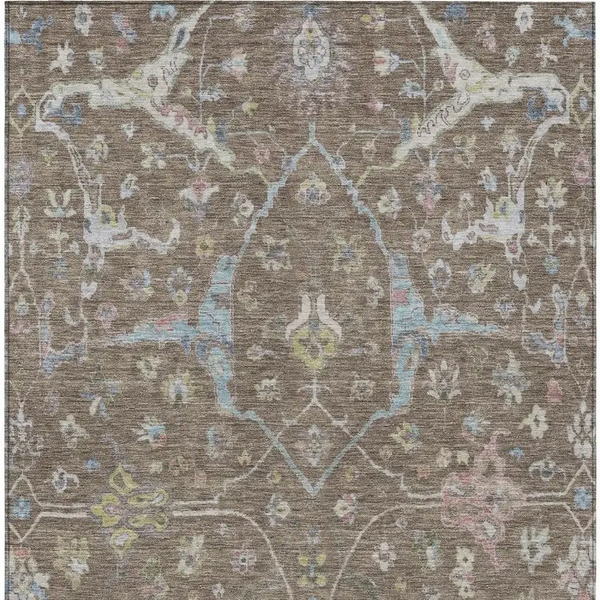 Brown Blue And Ivory Floral Washable Indoor Outdoor Area Rug Photo 4
