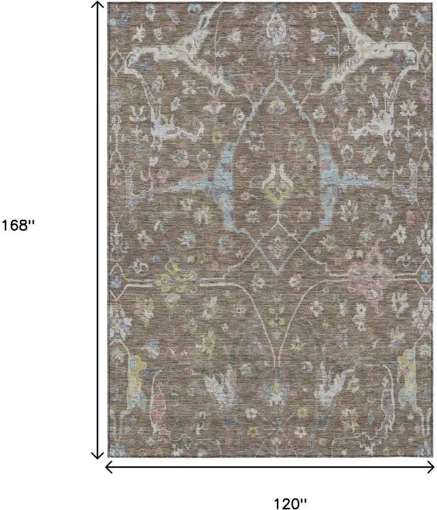 Brown Blue And Ivory Floral Washable Indoor Outdoor Area Rug Photo 3