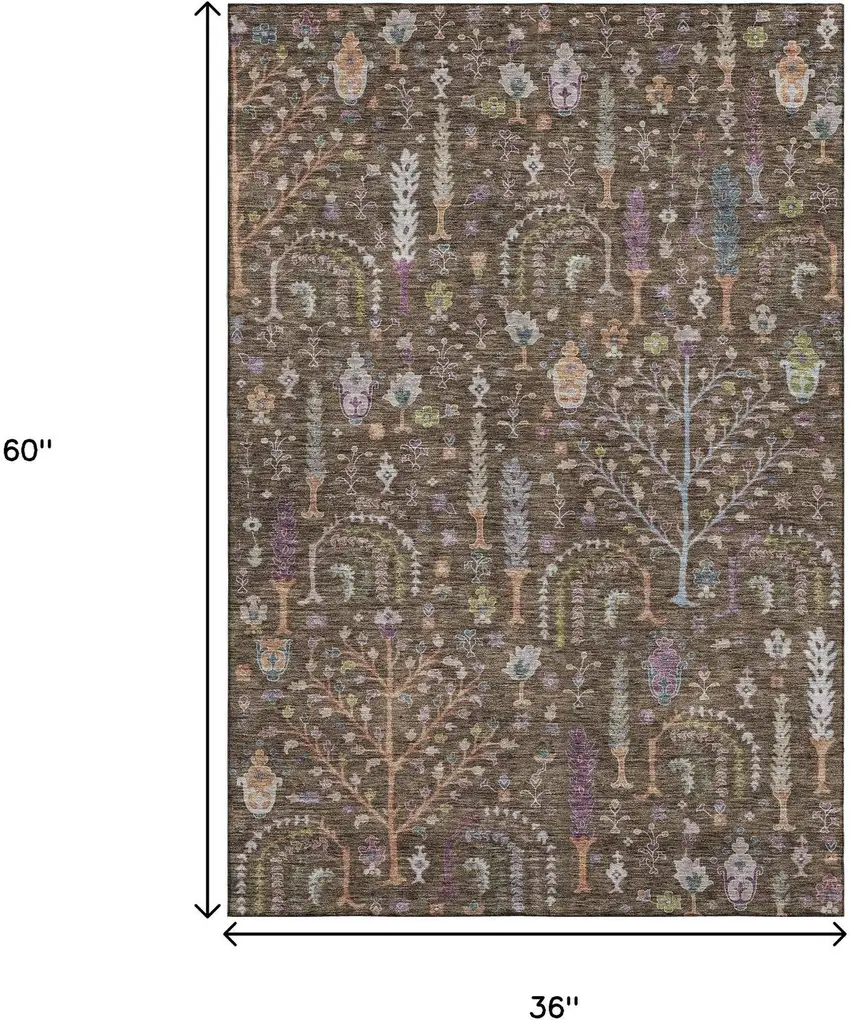Brown Blue And Purple Floral Washable Area Rug With UV Protection Photo 3