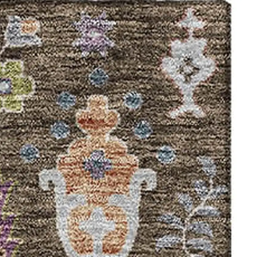 Brown Blue And Purple Floral Washable Area Rug With UV Protection Photo 3