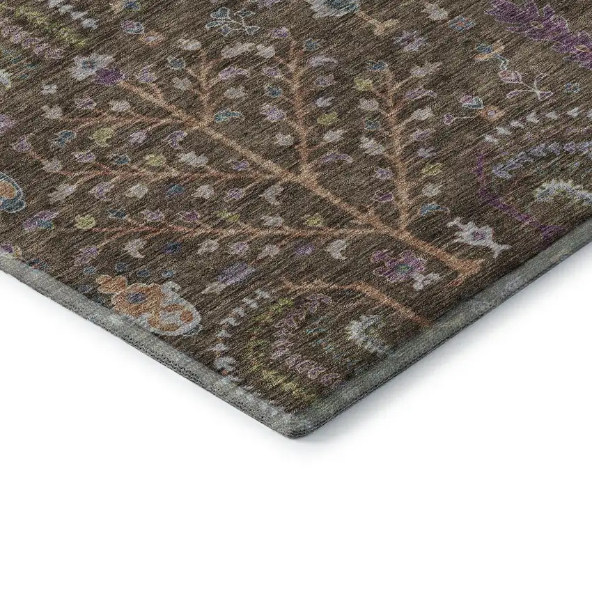 Brown Blue And Purple Floral Washable Area Rug With UV Protection Photo 7