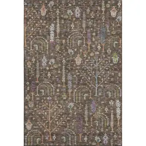 Photo of Brown Blue And Purple Floral Washable Area Rug With UV Protection