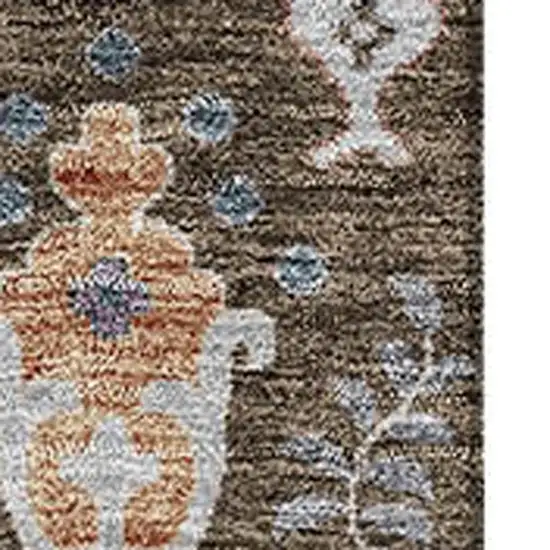 Brown Blue And Purple Floral Washable Area Rug With UV Protection Photo 2