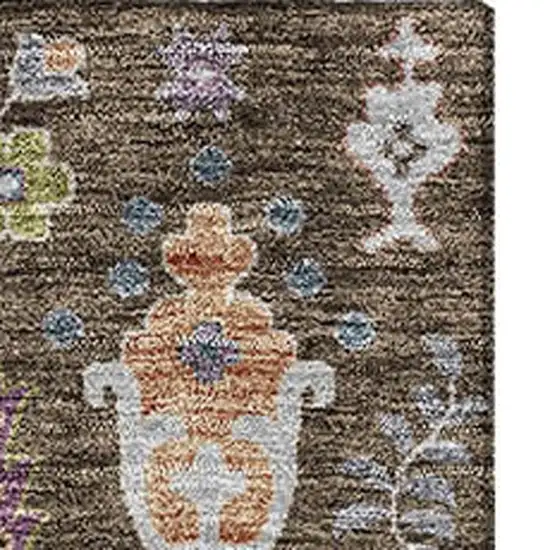 Brown Blue And Purple Floral Washable Area Rug With UV Protection Photo 3