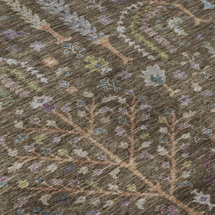 Brown Blue And Purple Floral Washable Area Rug With UV Protection Photo 9
