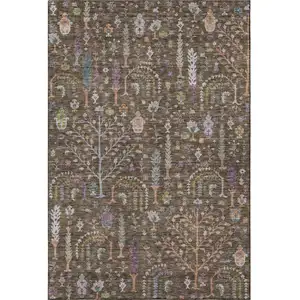 Photo of Brown Blue And Purple Floral Washable Area Rug With UV Protection