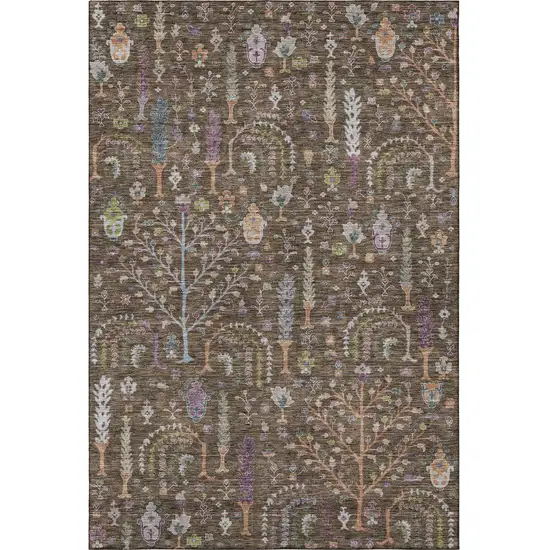 Brown Blue And Purple Floral Washable Area Rug With UV Protection Photo 3