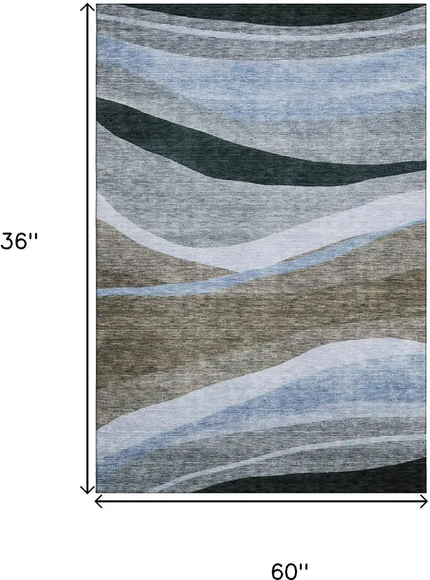 Brown Blue And Silver Abstract Washable Area Rug With UV Protection Photo 9