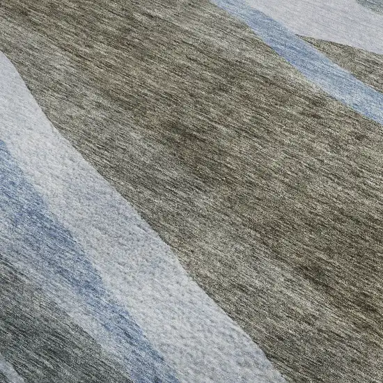 Brown Blue And Silver Abstract Washable Area Rug With UV Protection Photo 2