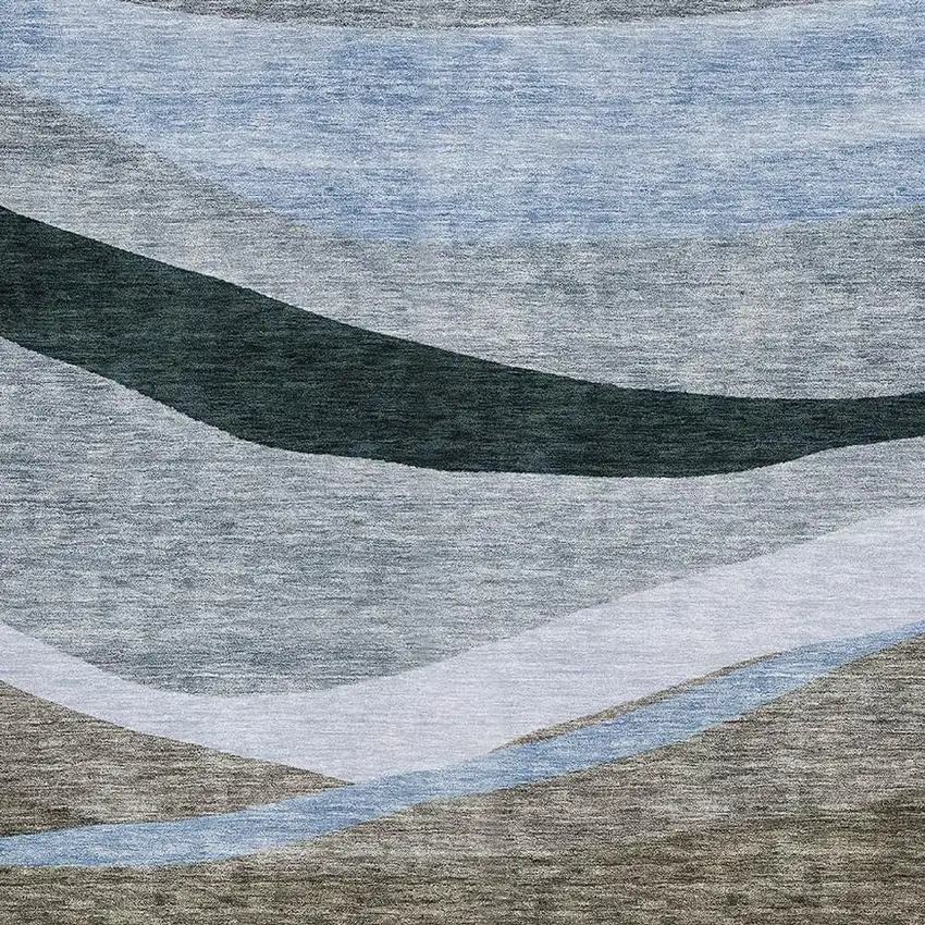 Brown Blue And Silver Abstract Washable Area Rug With UV Protection Photo 3