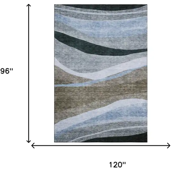 Brown Blue And Silver Abstract Washable Area Rug With UV Protection Photo 5
