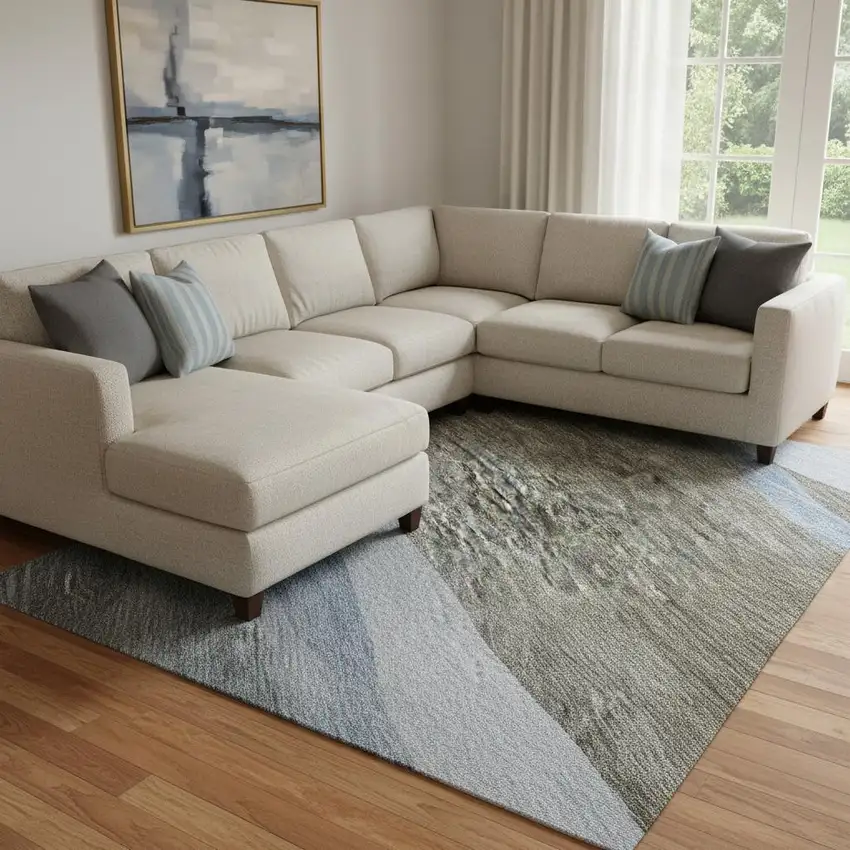 Brown Blue And Silver Abstract Washable Area Rug With UV Protection Photo 2