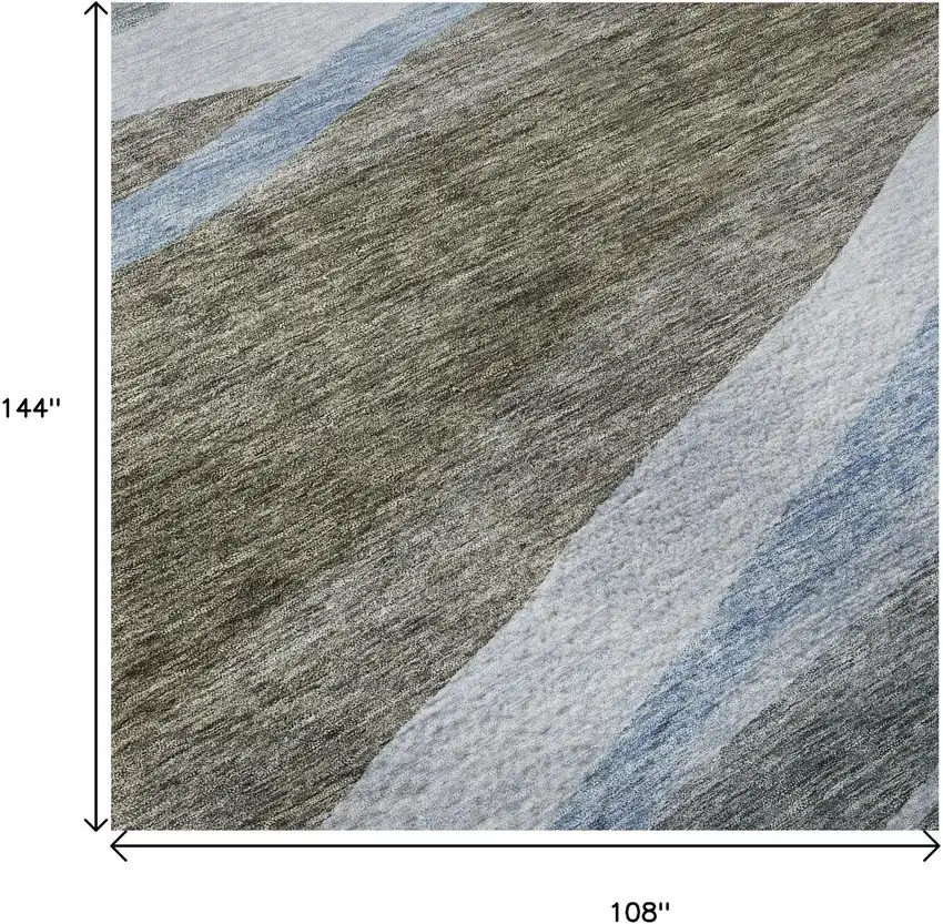 Brown Blue And Silver Abstract Washable Area Rug With UV Protection Photo 9