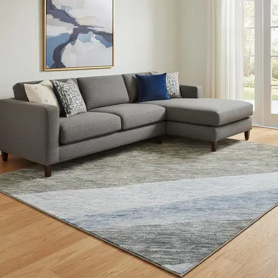 Brown Blue And Silver Abstract Washable Area Rug With UV Protection Photo 2