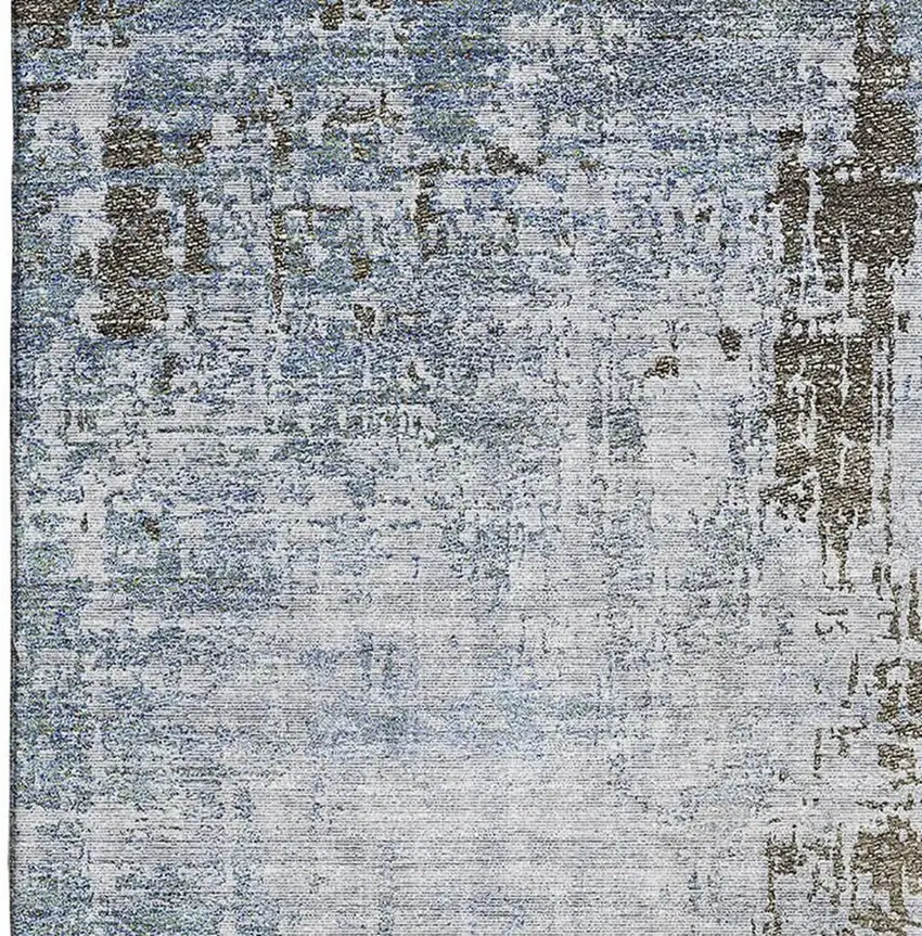 Brown Blue And Taupe Abstract Washable Area Rug With UV Protection Photo 3