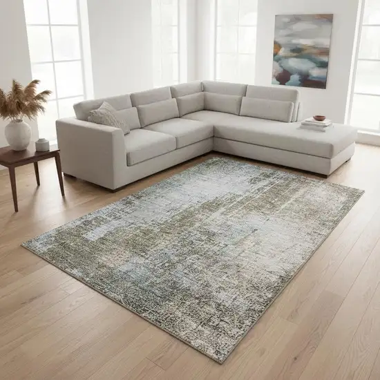 Brown Blue And Taupe Abstract Washable Area Rug With UV Protection Photo 2