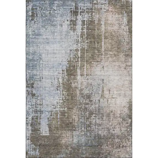 Brown Blue And Taupe Abstract Washable Area Rug With UV Protection Photo 1