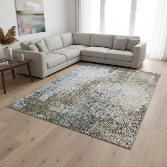 Brown Blue And Taupe Abstract Washable Area Rug With UV Protection Photo 2