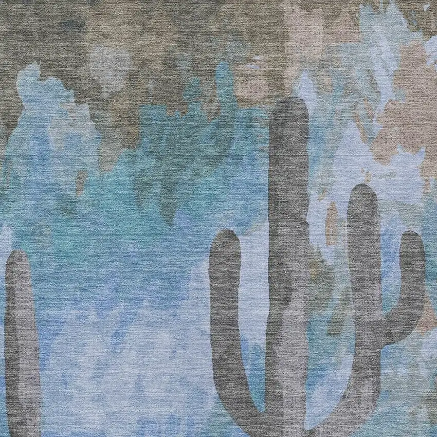 Brown Blue And Taupe Botanical Leaves Washable Indoor Outdoor Area Rug Photo 7