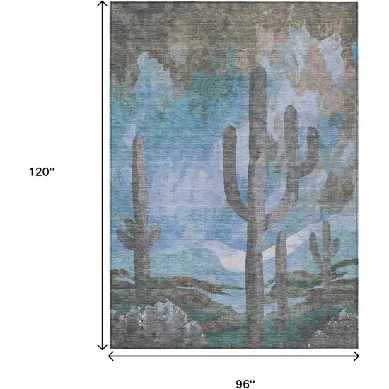 Brown Blue And Taupe Botanical Leaves Washable Indoor Outdoor Area Rug Photo 3