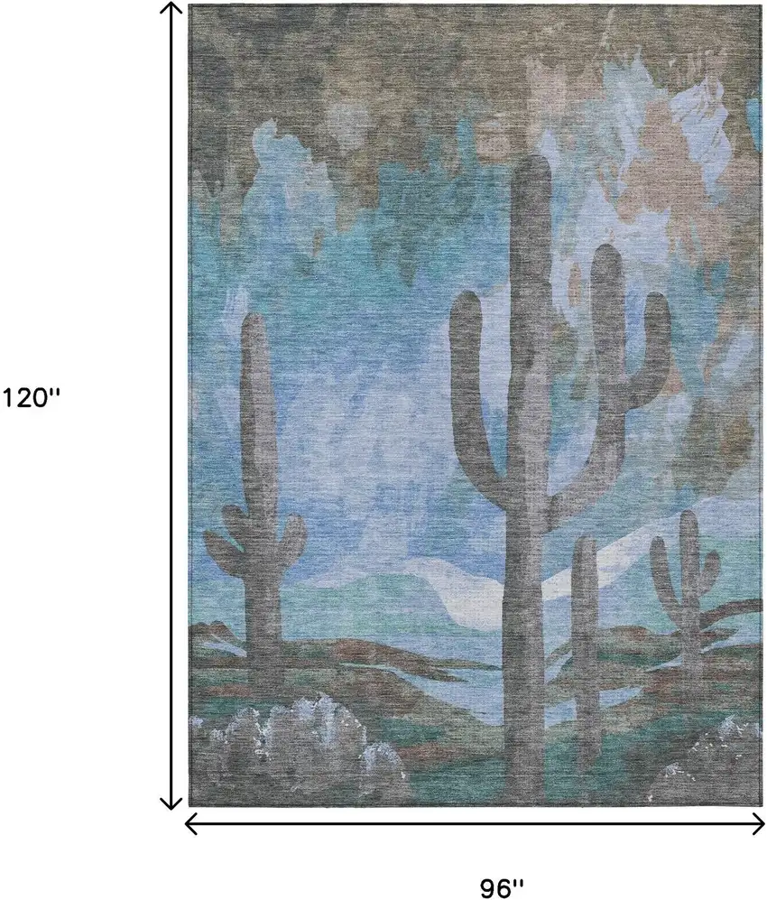 Brown Blue And Taupe Botanical Leaves Washable Indoor Outdoor Area Rug Photo 3