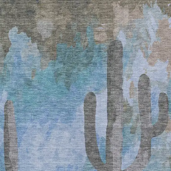 Brown Blue And Taupe Botanical Leaves Washable Indoor Outdoor Area Rug Photo 7