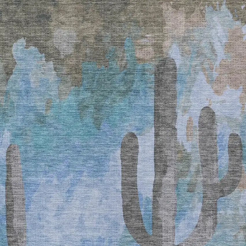 Brown Blue And Taupe Botanical Leaves Washable Indoor Outdoor Area Rug Photo 7