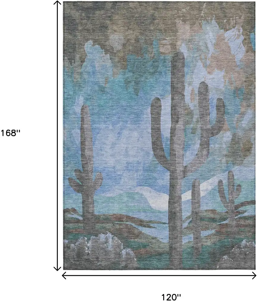 Brown Blue And Taupe Botanical Leaves Washable Indoor Outdoor Area Rug Photo 3