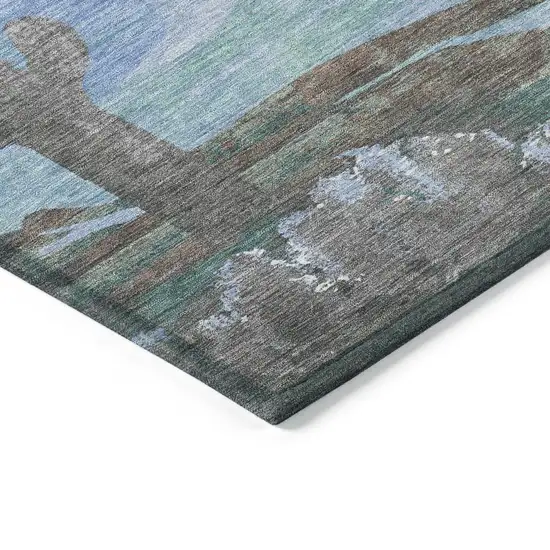 Brown Blue And Taupe Botanical Leaves Washable Indoor Outdoor Area Rug Photo 5