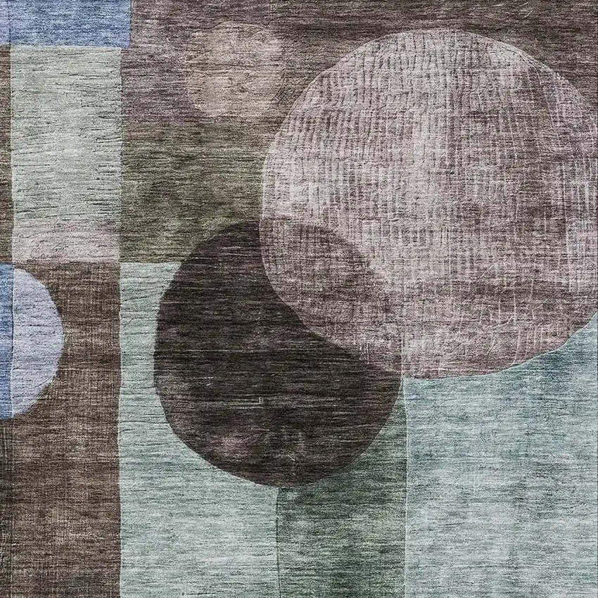 Brown Blue And Taupe Geometric Washable Area Rug With UV Protection Photo 2