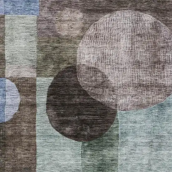Brown Blue And Taupe Geometric Washable Area Rug With UV Protection Photo 2