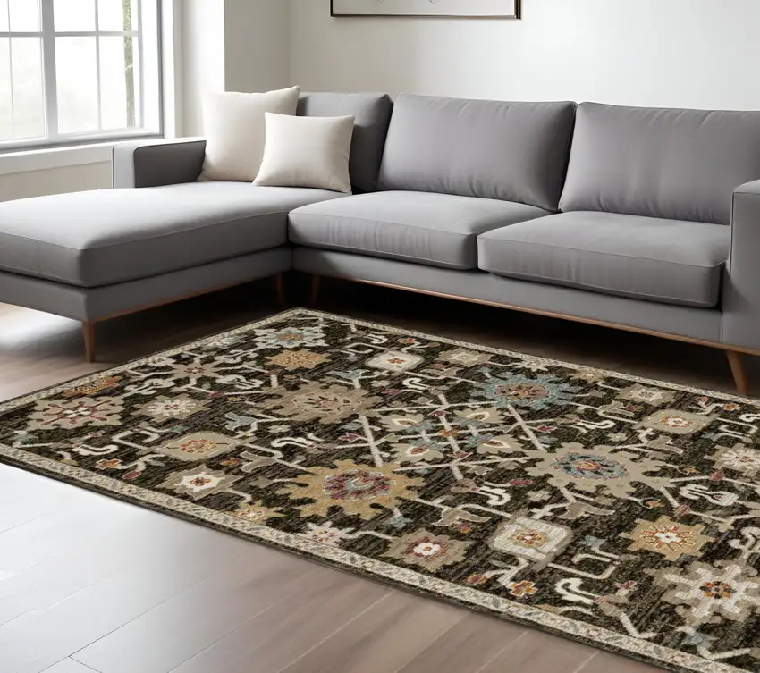 Brown Blue And White Oriental Area Rug Photo 1
