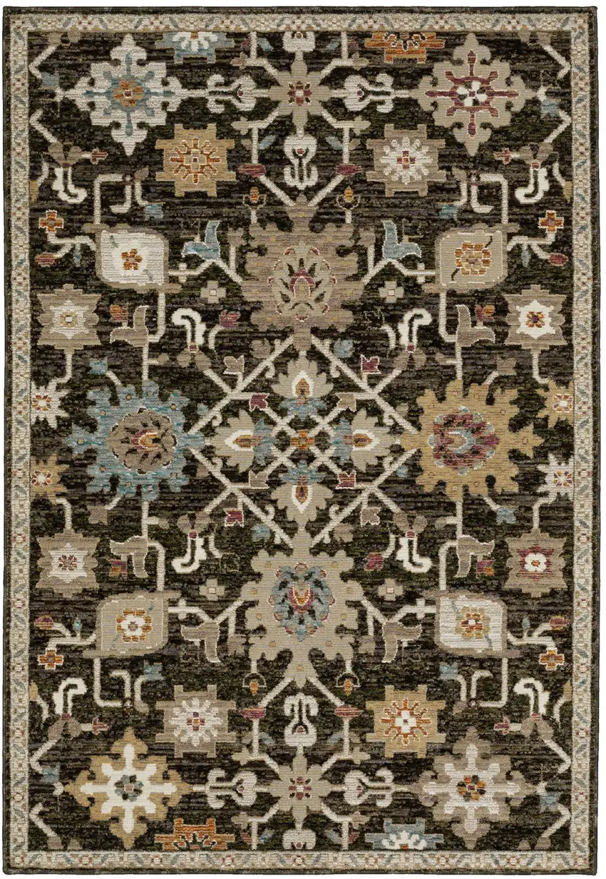 Brown Blue And White Oriental Area Rug Photo 4